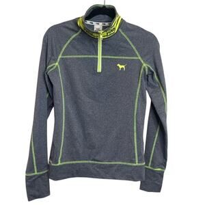 Victoria’s Secret PINK Ultimate Gray Neon Yellow Half Zip‎ Pullover Top XS